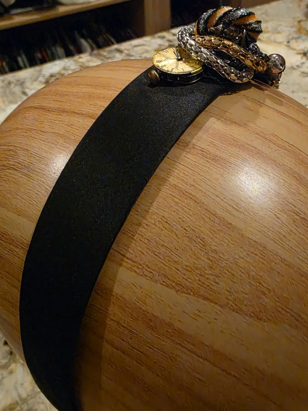 Black Headband with Orange & Purple Bat Cameo and Beaded Accents